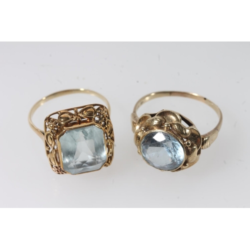 114 - 8ct gold dress ring set with large faceted aquamarine blue coloured stone, the shank stamped '333', ... 