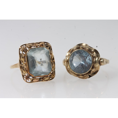 114 - 8ct gold dress ring set with large faceted aquamarine blue coloured stone, the shank stamped '333', ... 