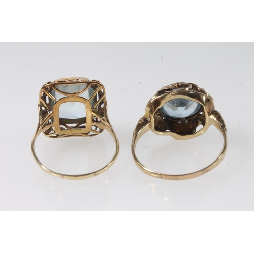 114 - 8ct gold dress ring set with large faceted aquamarine blue coloured stone, the shank stamped '333', ... 