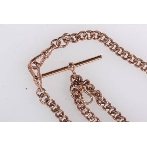 121 - 9ct gold curb link watch guard chain with Albert bar, 40.0g, 45cm long.