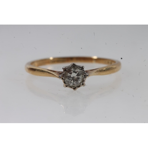 143 - 18ct gold diamond solitaire ring, the brilliant round cut diamond prong set, on a plain band, diamon... 