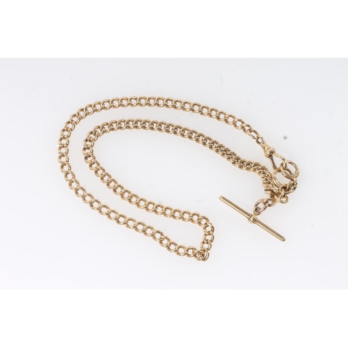 146 - Edwardian 18ct gold Albert watch chain with lobster claw clasp and t-bar, 49.8g, 43cm long.