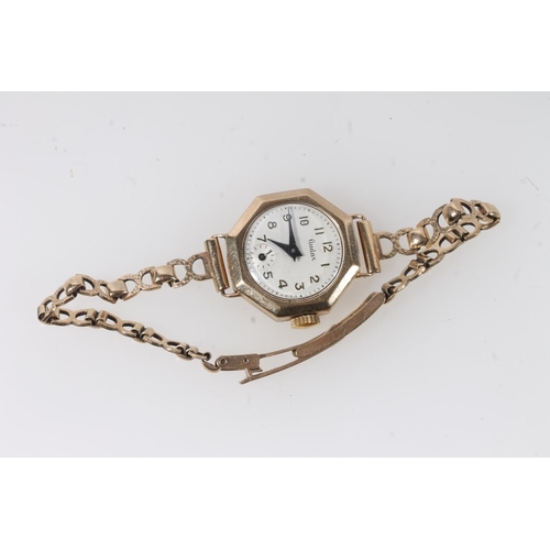 192 - Ladies 9ct gold Gudax wristwatch, the dial with arabic numerals and subsidiary seconds dial, on 9ct ... 