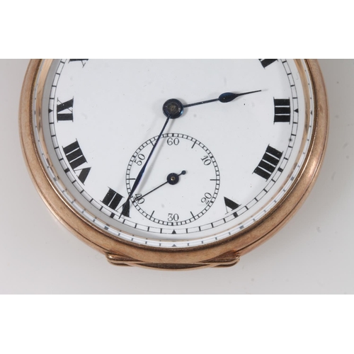 200 - 9ct gold open faced pocket watch the white dial with Roman numeral chapter ring and seconds subsidia... 