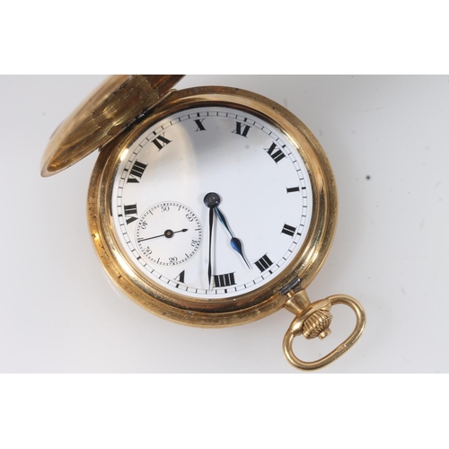 201 - 18ct gold hunter pocket watch, the white dial with Roman numerals and second subsidiary dial surroun... 