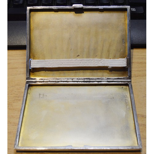 137 - Asprey of London Art Deco silver engine-turned cigarette case with enamel cover, Chester 1930 - 31, ... 