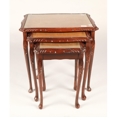 533 - Set of three nesting mahogany glass inlay side tables