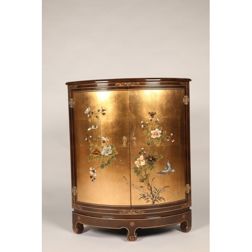 580 - Oriental corner cabinet with floral decoration, (H) 89cms (W) 72cm (D) 51cm