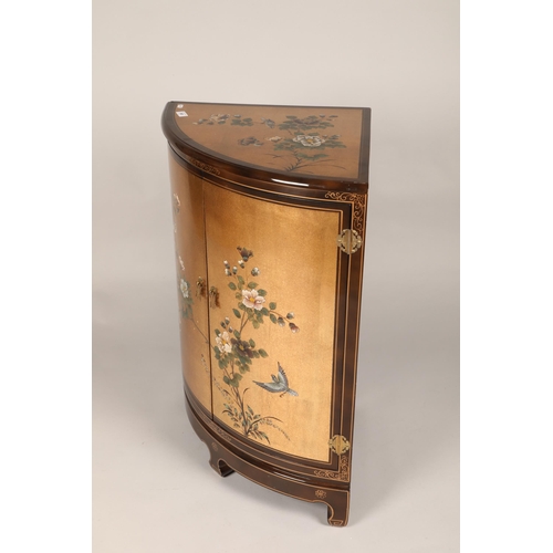 580 - Oriental corner cabinet with floral decoration, (H) 89cms (W) 72cm (D) 51cm