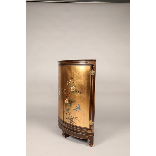 580 - Oriental corner cabinet with floral decoration, (H) 89cms (W) 72cm (D) 51cm