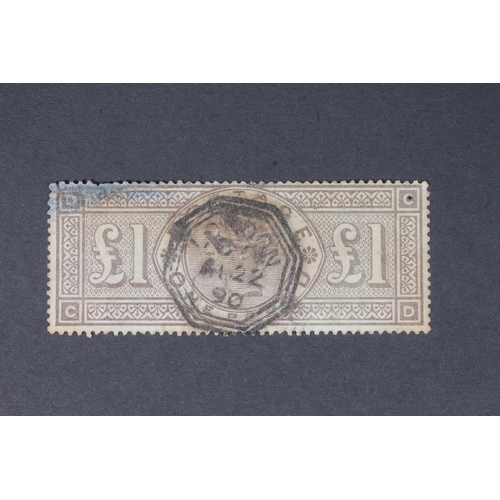 1515 - GREAT BRITAIN GB Queen Victoria QV £1 one pound stamp brown lilac SG185 or SG186 with London 1... 