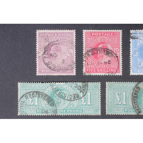 1520 - GREAT BRITAIN GB King Edward VII two £1 one pound green stamp used SG266 or SG320 cat£750, ten shill... 