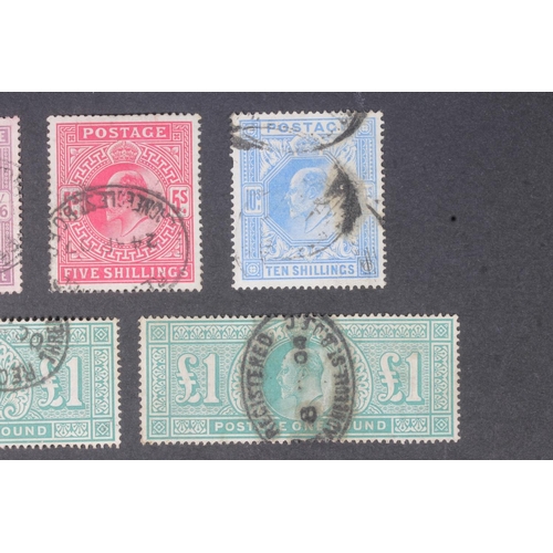 1520 - GREAT BRITAIN GB King Edward VII two £1 one pound green stamp used SG266 or SG320 cat£750, ten shill... 