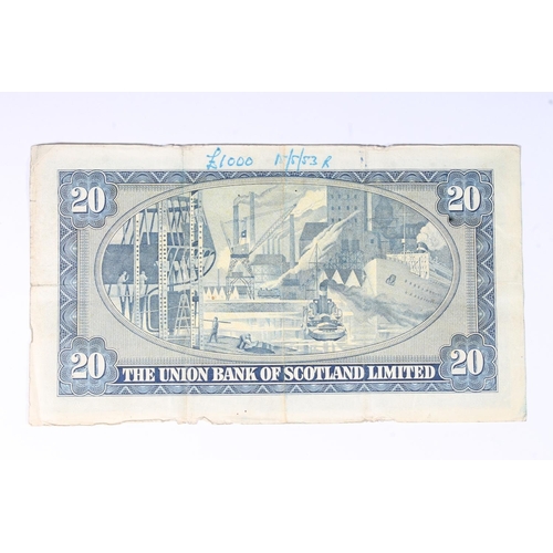 1537 - THE UNION BANK OF SCOTLAND LIMITED, £20 twenty pound banknote 6th May 1952, A108/027, Morrison... 