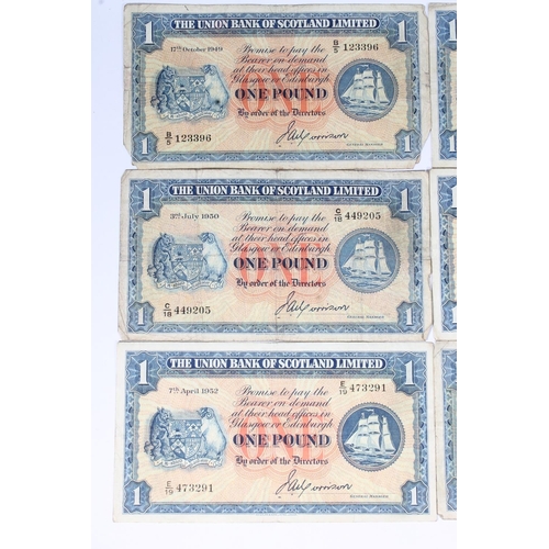 1538 - THE UNION BANK OF SCOTLAND LIMITED, six £1 one pound banknotes 1949, 1950 x2, 1951 x2 and 1952... 