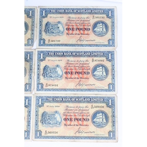 1538 - THE UNION BANK OF SCOTLAND LIMITED, six £1 one pound banknotes 1949, 1950 x2, 1951 x2 and 1952... 