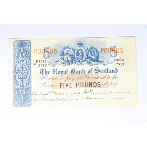 1542 - THE ROYAL BANK OF SCOTLAND, £5 five pound banknote, 1st March 1949, F3013/2513, Thomson and Br... 