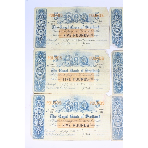 1543 - THE ROYAL BANK OF SCOTLAND, seven £5 five pound banknotes, 1st July 1952 x5 and 1st March 1952... 