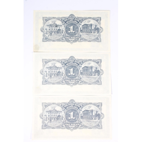 1546 - THE ROYAL BANK OF SCOTLAND, a consecutive pair plus one £1 one pound banknotes, X/1 805052, X/... 