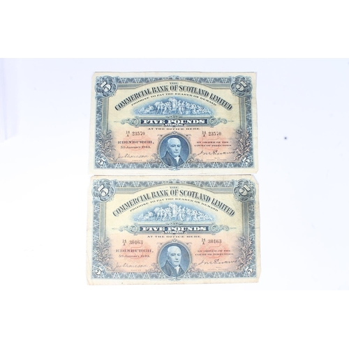 1553 - THE COMMERCIAL BANK OF SCOTLAND LIMITED, two £5 five pound banknotes, 5th January 1943, 14/A 3... 