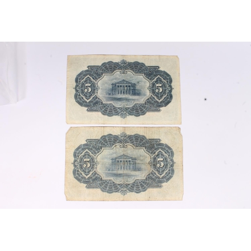 1553 - THE COMMERCIAL BANK OF SCOTLAND LIMITED, two £5 five pound banknotes, 5th January 1943, 14/A 3... 