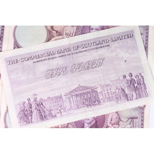 1557 - THE COMMERCIAL BANK OF SCOTLAND LIMITED, eight £5 five pound banknotes, 3rd January 1952, Ersk... 