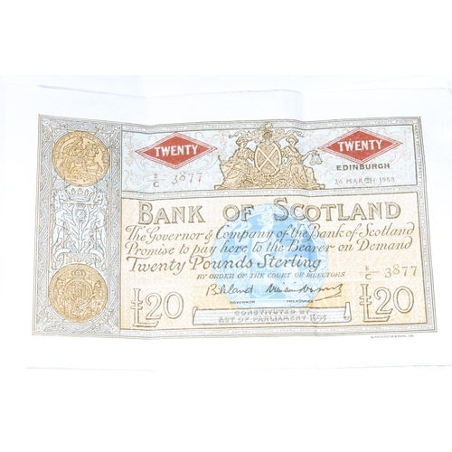 1685 - BANK OF SCOTLAND, a consecutive vertical trio of twenty pound £20 banknotes, 26th March 1958, ... 