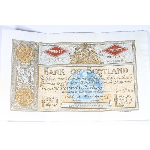 1686 - BANK OF SCOTLAND two twenty pound £20 banknotes, 26th March 1958, Bilsland and Watson, 8/C 385... 