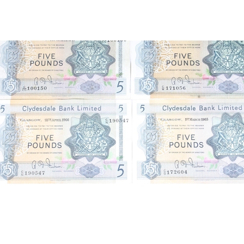 1688 - CLYDESDALE & NORTH OF SCOTLAND BANK LIMITED, two five pound £5 banknotes 1st June 1962, Fa... 