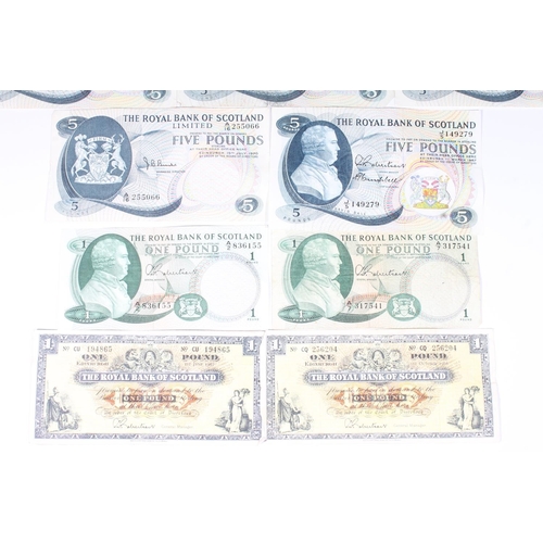 1689 - THE ROYAL BANK OF SCOTLAND LIMITED, four five pound banknotes to include 19th March 1969 x3 SC816a a... 