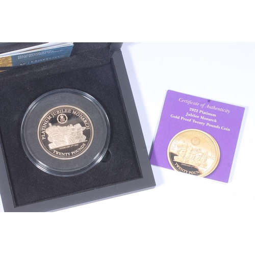 1738 - TRISTAN DA CUNHA Queen Elizabeth II platinum plated gold proof twenty pounds £20 coin 2022 [22ct gol... 