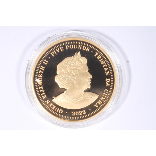 1739 - TRISTAN DA CUNHA Queen Elizabeth II gold proof five pounds £5 coin 2022 [22ct gold, 40g, 38.6mm], is... 