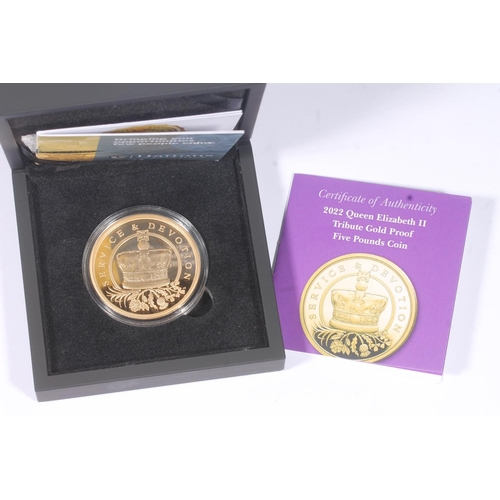 1739 - TRISTAN DA CUNHA Queen Elizabeth II gold proof five pounds £5 coin 2022 [22ct gold, 40g, 38.6mm], is... 