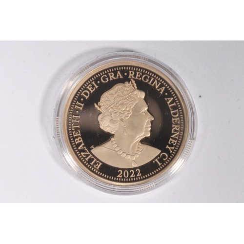 1741 - ALDERNEY Queen Elizabeth II gold proof five pounds £5 coin 2022 [22ct gold and platinum alloy,... 