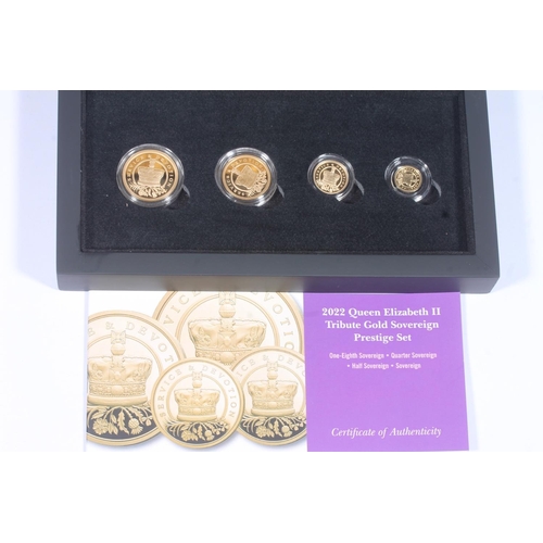 1749 - TRISTAN DA CUNHA Queen Elizabeth II gold proof 'Tribute Gold Sovereign Prestige' four-coin set 2022 ... 