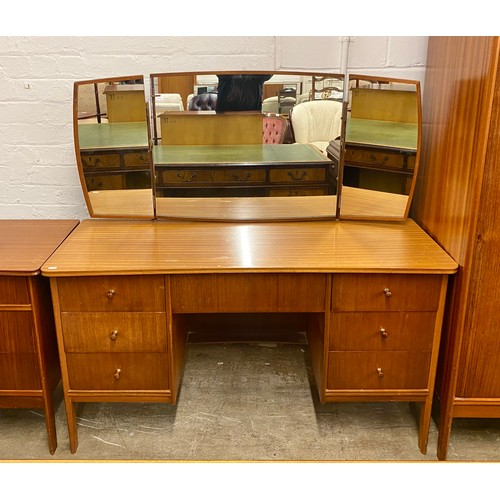 596 - Vanson mid-century dressing table with tri mirror ,chest of drawers and double wardrobe