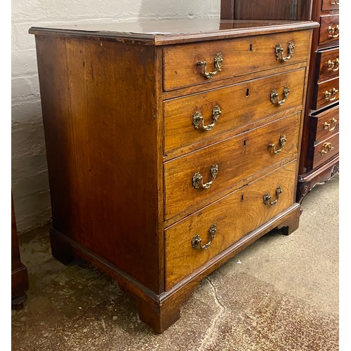 590 - 19th century mahogany graduated chest of four drawers, h 78cm, w 79cm, d 54cm.