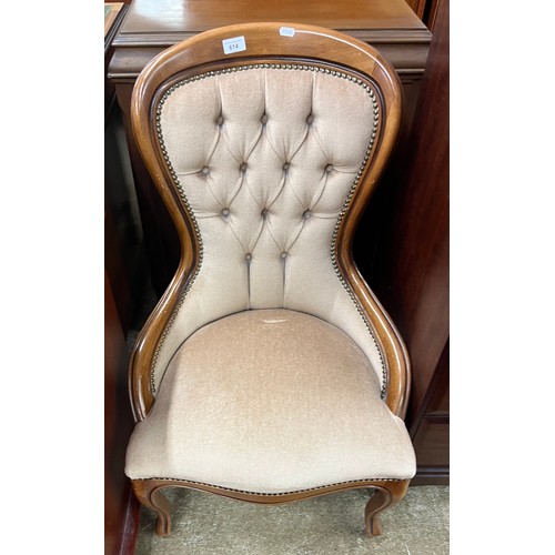 614 - Beige button back bedroom chair