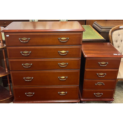 615 - Mahogany 5 drawer chest plus four drawer beside chest, M. Donagh