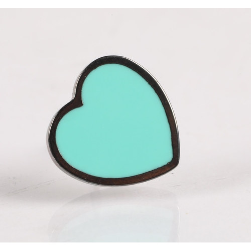 114A - Tiffany & Co. pair of silver heart shaped stud earrings, mismatch design one Tiffany blue enamel... 