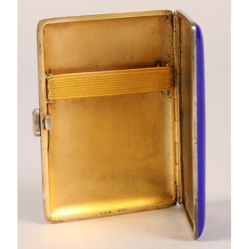 176 - Blue enamel silver cigarette case with gilt interior, 99.8g, import silver marks