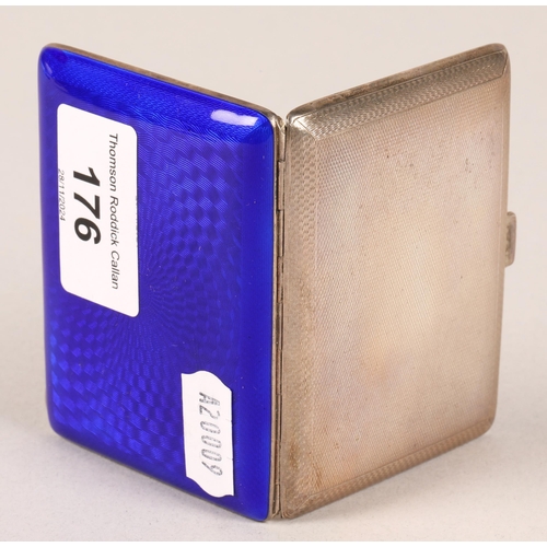 176 - Blue enamel silver cigarette case with gilt interior, 99.8g, import silver marks