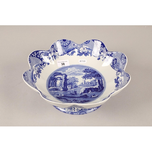 38 - Spode scalloped edge blue and white footed dish...