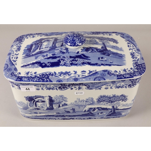 44 - Spode blue and white lidded bread bin 40cm w x 25cm h including handle...