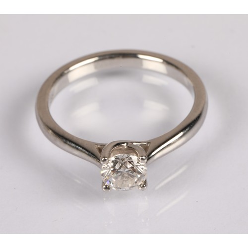 48A - Ladies Diamond solitaire ring, 0.5 carat on a platinum shank, ring size K...