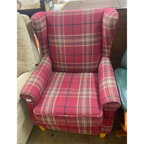 673 - Tartan upholstered fireside chair