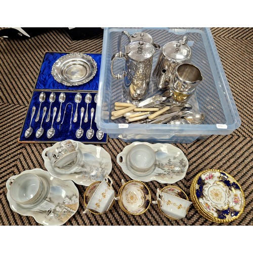 359 - Part Coalport tea set, EP tea ware, cutlery, Oriental tea ware