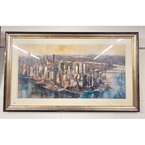 696 - Framed print of a city skyline...