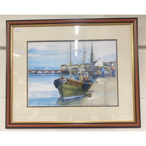 698 - Dorothy Bruce signed harbour scene, Titanic signed limited edition print 163/1000, and two other pic...