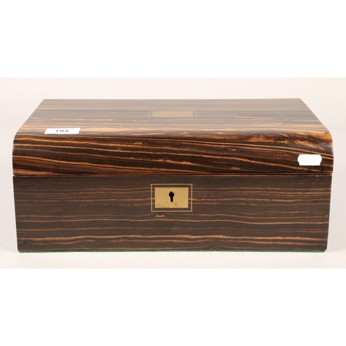 194 - Wooden writing box with glass inkwells 